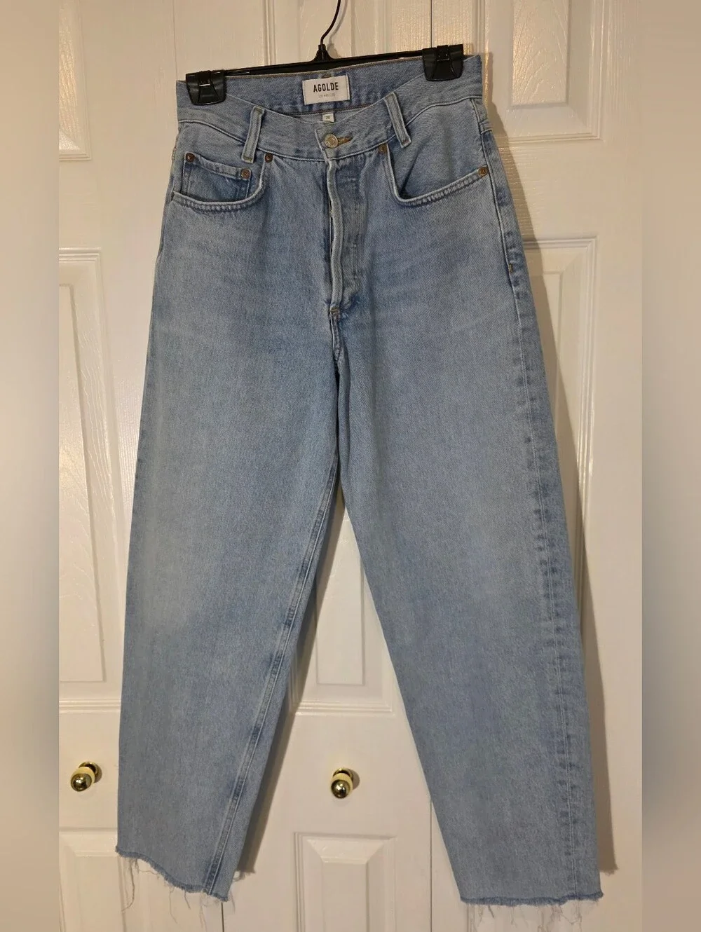 AGOLDE 80s Tapered Baggy Light Wash Raw Hem Denim Size 26W 28L - Picture 6 of 12